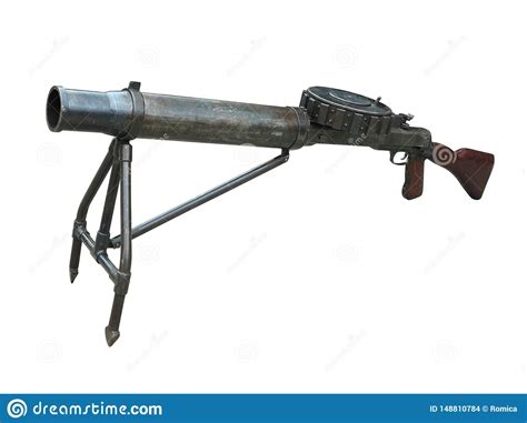 First World War Era Lewis Automatic Light Machine Gun Isolated On White