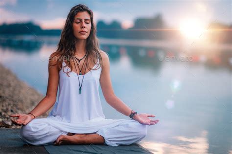 Mindfulness And Meditation Yoga Woman Detail Lotus Position Stock