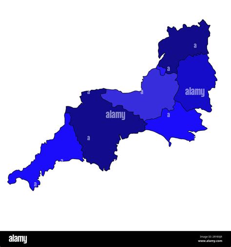 Blue Map Of South West England Is A Region Of England With Borders Of