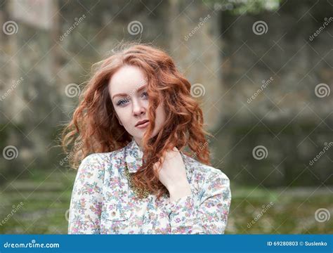Portrait Of Red Haired Girl With Freckles Stock Image Image Of Nature