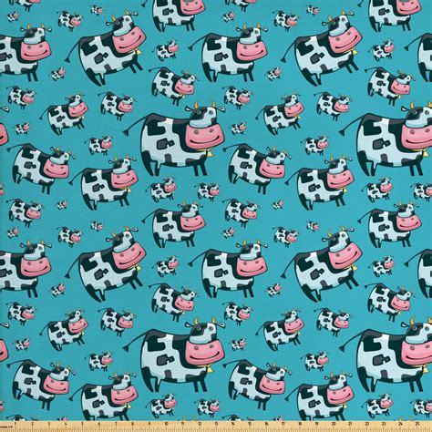 Cattle Fabric By The Yard Doodle Multiple Cows With Bells Continuous