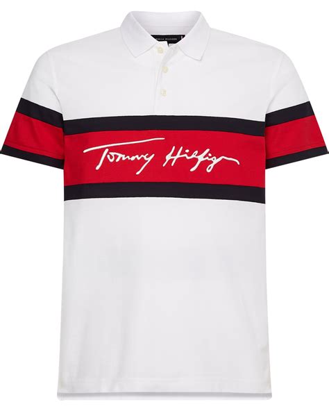 Tommy Hilfiger Mens White Signature Logo Slim Fit Polo Shirt