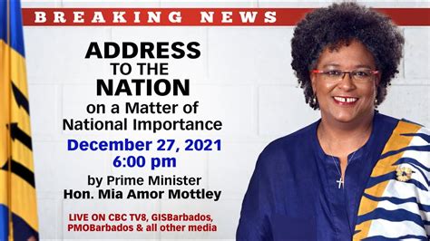 address to the nation by the prime minister of barbados dec 27 2021 youtube