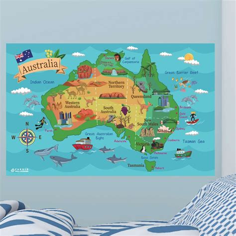 australia map wall stickers wall decor wallpaper murals oz labels