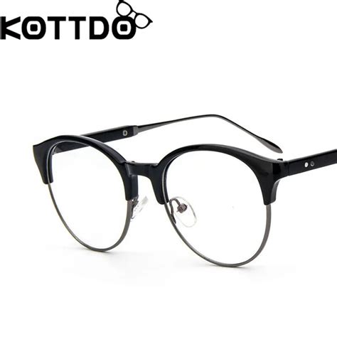 Kottdo Round Glasses Half Frame Glasses Frame Women Fashion Retro Flat