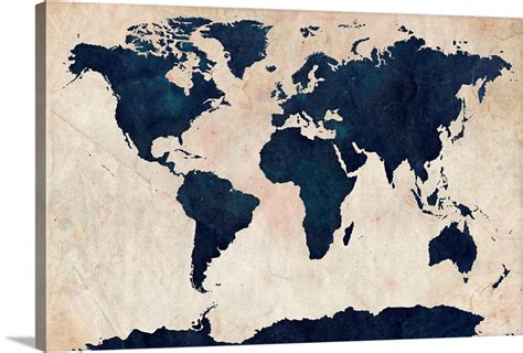 World Map Distressed Navy Wall Art Canvas Prints Framed Prints Wall