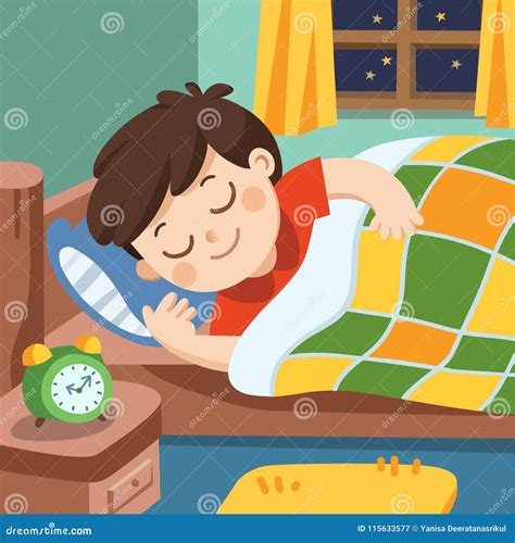 A Little Boy Sleeps In The Night Stock Vector Illustration Of