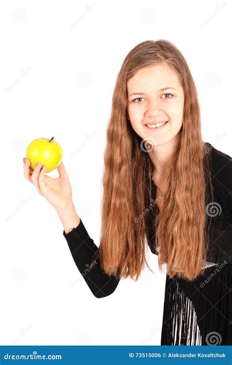 Girl Holding Fresh Apple Stock Photo Image Of Smile 73515006