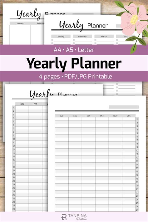 Blank Yearly Planner Printable Year Calendar Planner Insert Etsy