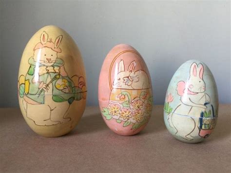 Vintage Painted Wooden Nesting Easter Eggs By Dollsfromthetrunk Bunny