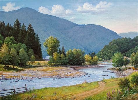Summer Mountain Landscape Oil Painting Realism Oil Painting Large