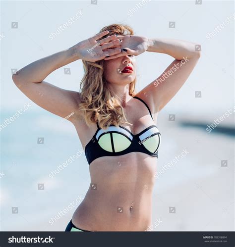 Sexy Bikini Girl Posing Beach Shutterstock