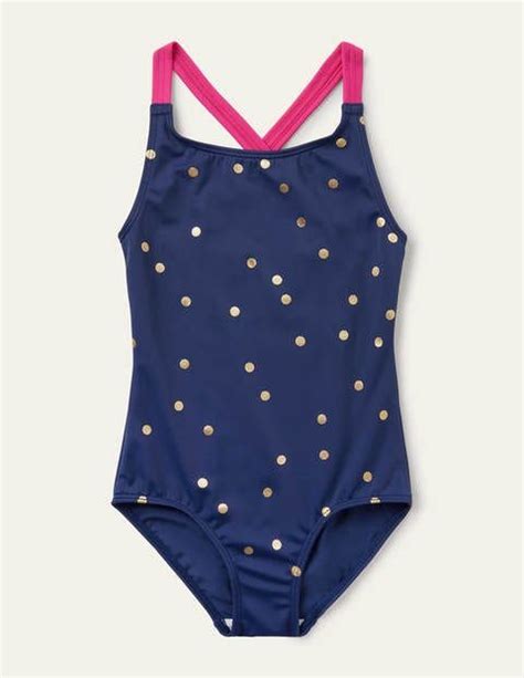 Cross Back Printed Swimsuit Harmony Blue Gold Spot Boden In 2022