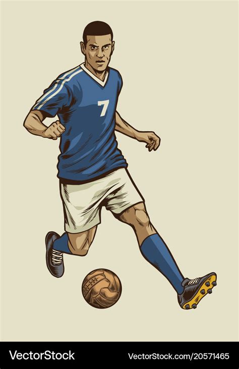 Soccer Player In Hand Drawing Vintage Style Vector Image