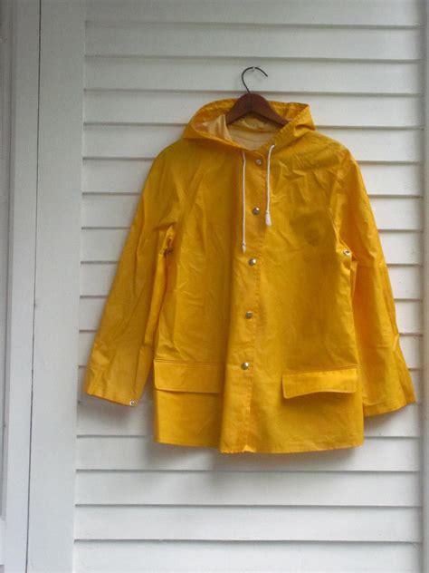 Vintage Yellow Rubber Rain Coat Rain Slicker With Snaps