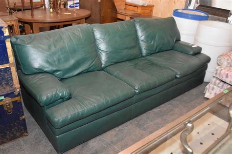 Full Sized Forest Green Leather Sofa
