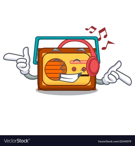 Listening Music Radio Mascot Cartoon Style Vector Image