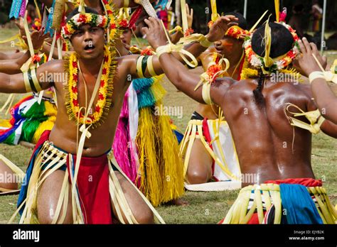 Yapese Men In Traditional Clothing Dancing At Yap Day Festival Yap