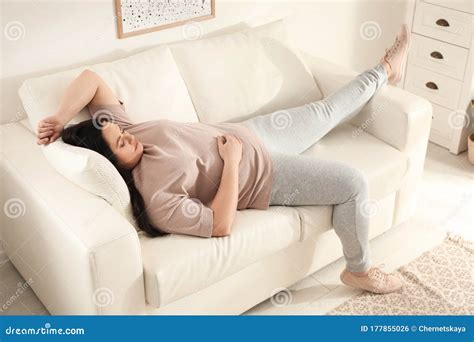 Lazy Overweight Woman Sleeping On Sofa Stock Photo Image Of Adiposity
