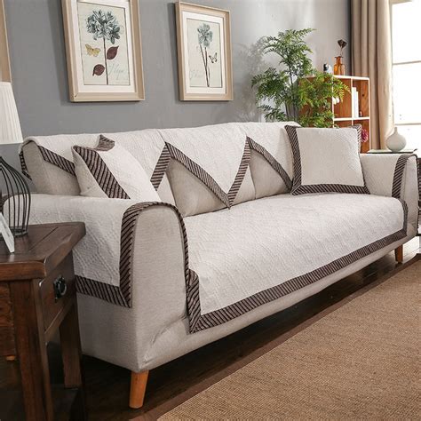 Stylish Simplicity White Cotton Sectional Sofa Cover Four Seasons