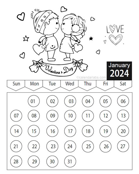 Valentines Day 2024 Coloring Calendar Free Printable Templates