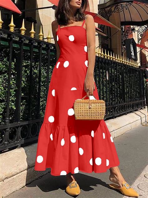 sexy polka dot sling sleeveless maxi dresses