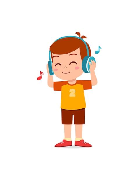 Premium Vector Little Boy Listening Music From The Smartphone