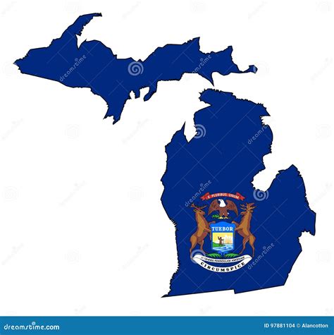 Michigan Outline Map And Flag Stock Vector Illustration Of American