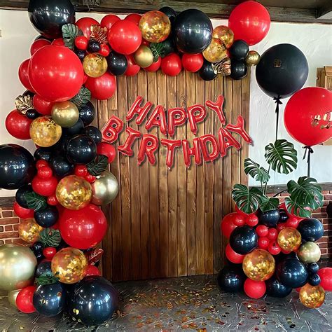 Red And Black Gold Balloons Birthday Valentines Day Party Decorations