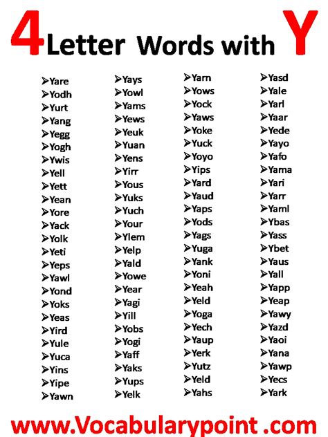 4 Letter Words Starting With Y Vocabulary Point