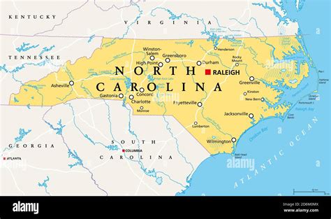 North Carolina Nc Political Map With The Capital Raleigh And Largest