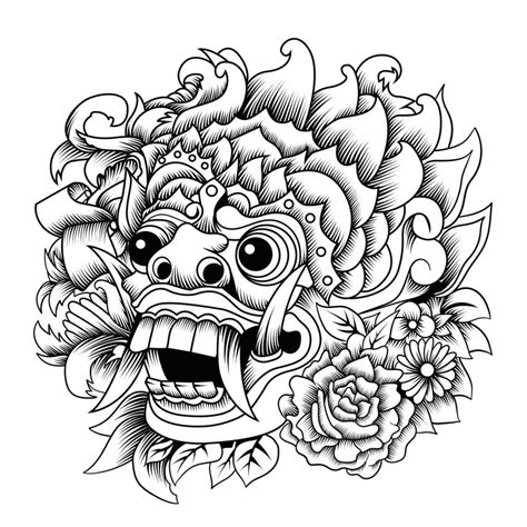 Barong Balinese Mask Vector Illustration 7721402 Vector Art At Vecteezy