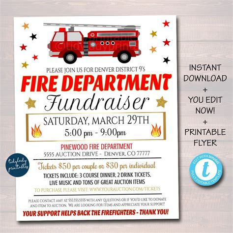 Firefighter Fundraiser Flyer Community Fundraising Event First