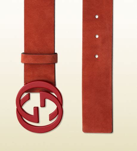 Gucci Red Suede Belt With Interlocking G Buckle In Red For Men Lyst