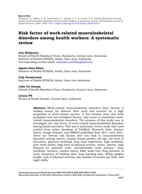 PDF Risk Factor Of Work Related Musculoskeletal Disorders Among