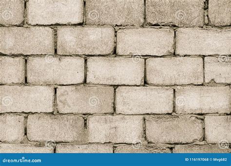 Gray Cinder Cement Block Wall Of Building With Cement Solution Stock