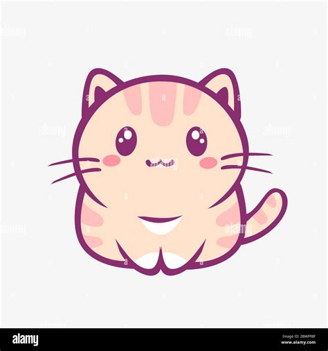 Kawaii Cartoon Cat Funny Smiling Little Kitty With Pink Stripes Anime