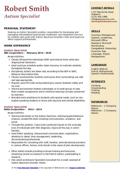 Maybe you would like to learn more about one of these? Autism Specialist Resume Samples | QwikResume