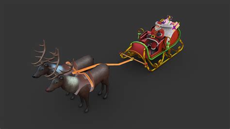 Character Santa Sleigh Reindeers Lowpoly Rigged Buy Royalty Free 3d