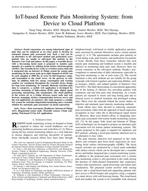 Pdf Iot Based Remote Pain Monitoring System From Device To Cloud