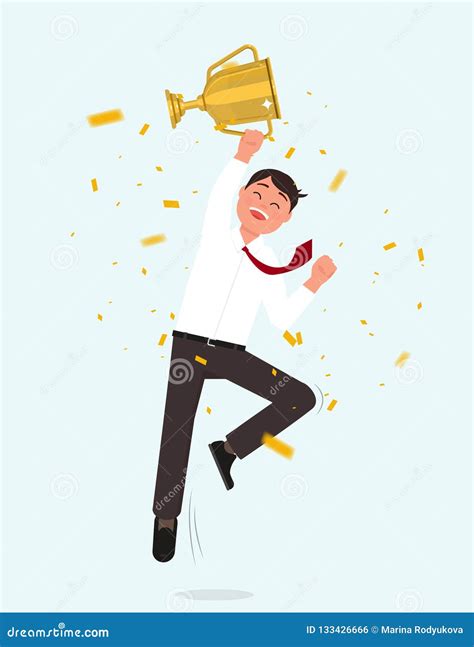 Winner Businessman In A Cup Jump Vector Flat Illustration Stock
