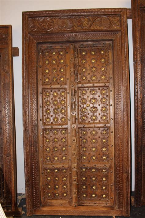 Antique Doors Architecture Artisan Carved Blooming Lotus Teak Wood