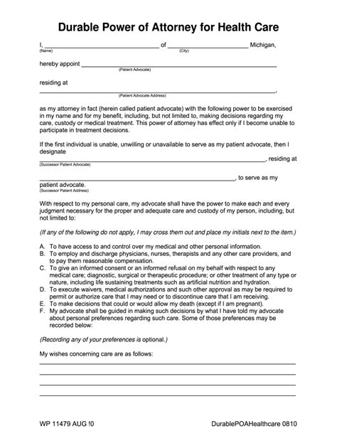 Power Of Attorney Michigan 2010 2024 Form Fill Out And Sign Printable
