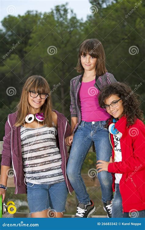 Portrait Of Three Teenage Girl Friends Stock Photo Image Of