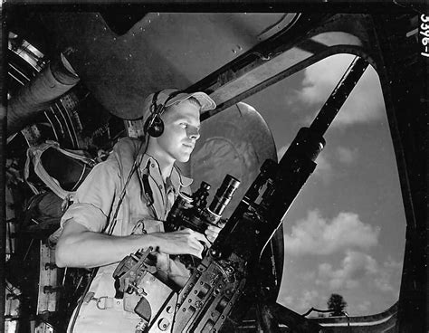 Waist Gunner In Position On B 24 Liberator During Mission World War