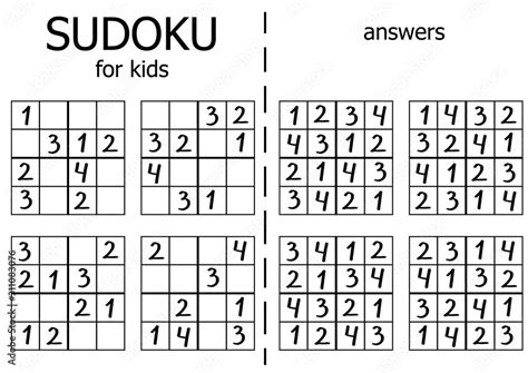 Set Of 10 Simple Sudoku Puzzles For Beginners Kids Activity Work Sheet