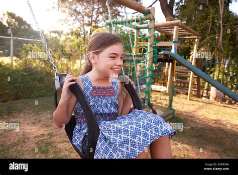 Girl Happy Swing Playground Girls Happies Playgrounds Stock Photo