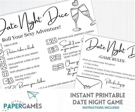 Date Night Adventure Dice Game Printable Download Fun And Sexy Activity 4 Valentines Day
