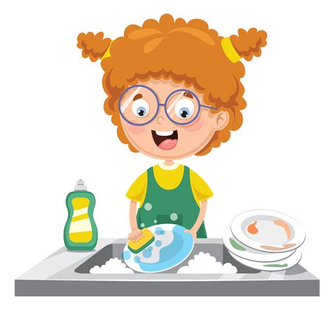 Kid Washing Dishes 1130666 Vector Art At Vecteezy