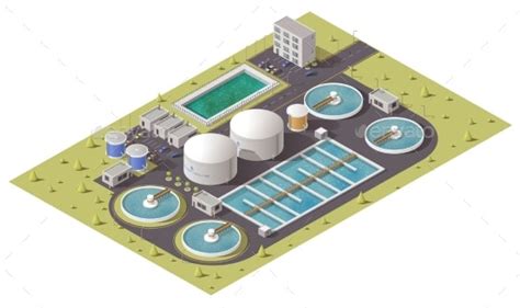 Waste Water Treatment Plant Isometric Icon By Vectortradition